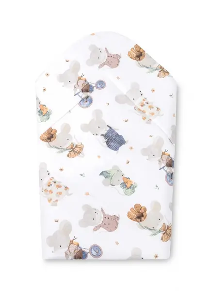 Paturica de infasat bebelusi Sensillo Mouse Grey 75x75 cm din bumbac,inchidere velcro,multifunctionala