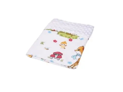 Paturica din bumbac model caprioare si plus minky alb 80x80 cm