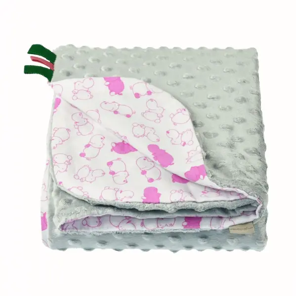 Paturica Minky pentru copii 75x75 cm Grey with Hippo