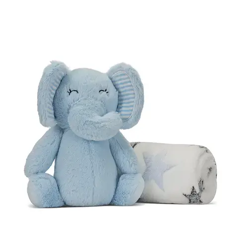 Paturica moale cu jucarie din plus elefant Lorelli Nappy, 90 x 75 cm, 0 luni +, Albastru