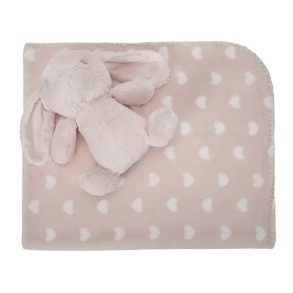 Paturica moale cu jucarie din plus Nappy Iepuras Pink 90 x 75 cm 0 luni+