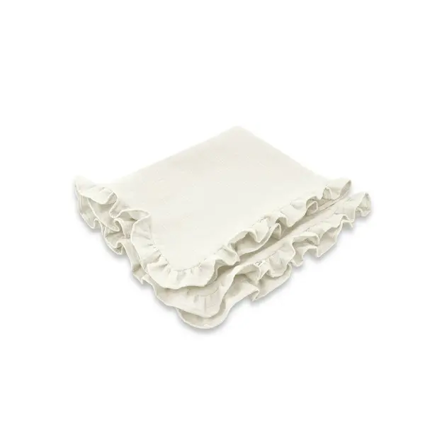 Paturica moale, Qmini, Cu volanase, 75x100 cm, Din muselina dubla, Cream