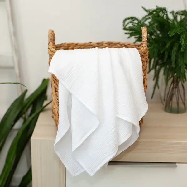 Păturică muselină Albă, 120x100cm, TWINDECO White Cotton Flower