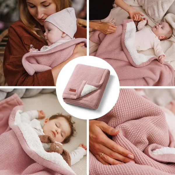 Paturica pentru copii Babyono Roz din bumbac cu polar 75x100 cm
