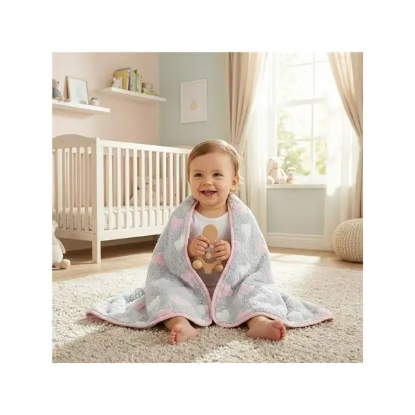 Paturica pufoasa pentru bebelusi New Baby 80x90 cm Pink Heart