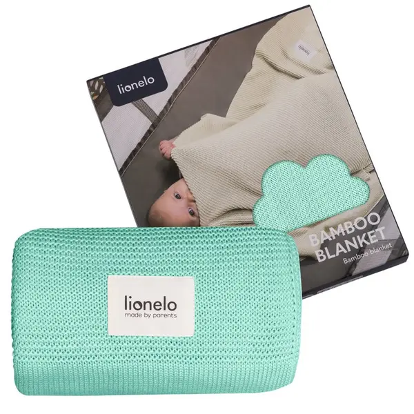 Paturica tricotata multifunctionala Lionelo din bambus 100x75 cm Verde