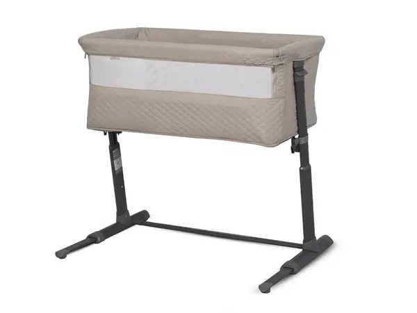 Patut Co-Sleeper 2 in 1 pentru copii Colibro BySide Bassinet, cu saltea inclusa, inaltime reglabila pe 9 nivele si unghi de inclinare de 30 de grade, sistem automat de retractare picioare, dimensiune 93 x 58 cm, Taupe