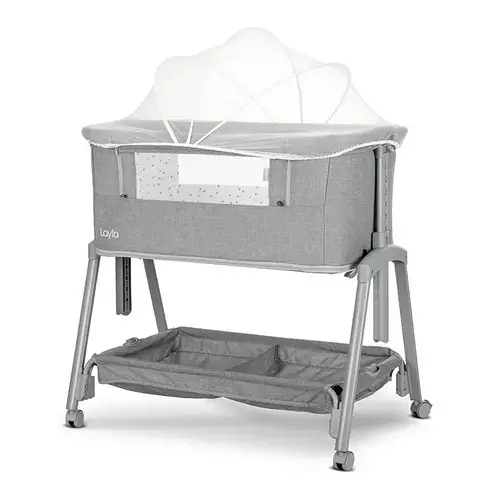 Patut Co Sleeper copii Lorelli Layla 2 in 1, cu latura pliabila, reglabil pe inaltime, sistem anti-reflux, Gri