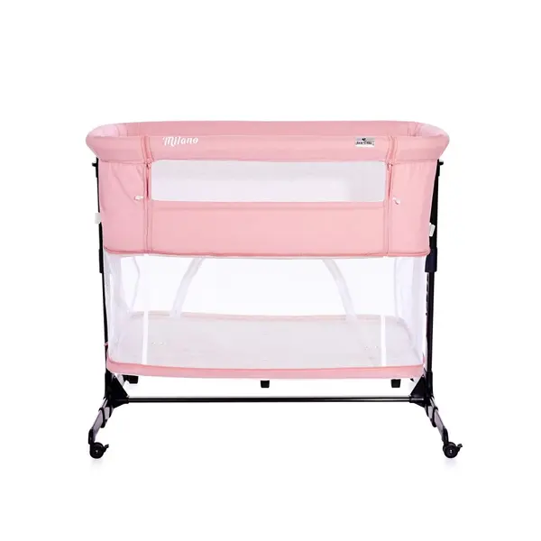 Patut Co-Sleeper Lorelli Milano Pink pliabil, cu roti blocabile, 2 picioare telescopice, laterala cu fermoar, inaltime reglabila, pozitie anti-reflux