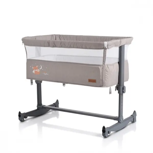 Patut Co-Sleeper pentru bebelusi Cangaroo Always Together Beige cu laterala culisanta,5 pozitii de reglare inaltime,pozitie antireflux,picioare antiderapante,functie atasare la patul parintelui,sistem leganare,husa detasabila