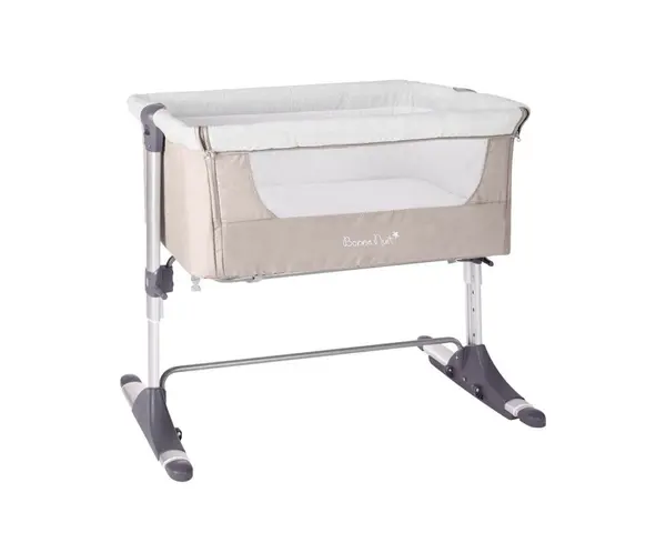 Patut Co-Sleeper pentru bebelusi KikkaBoo Bonne Nuit Beige Melange 2020 cu inaltime reglabila, pozitie anti-reflux, laterala culisanta, accesorii incluse