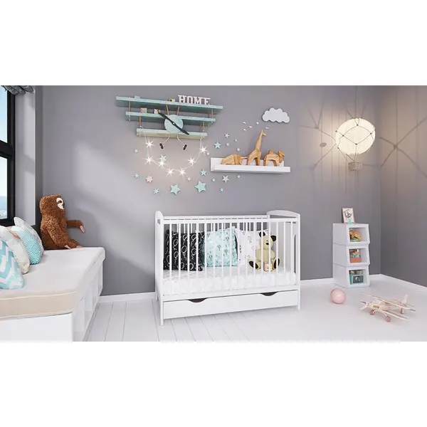 Patut copii din lemn Karly 120x60 alb cu sertar