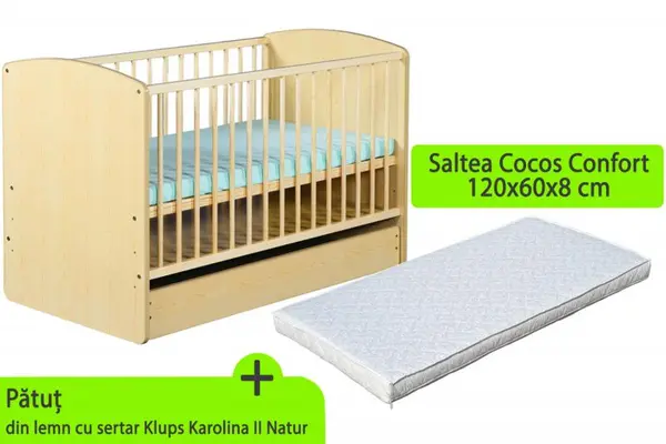 Patut cu sertar Klups Karolina II Natur + Saltea 8