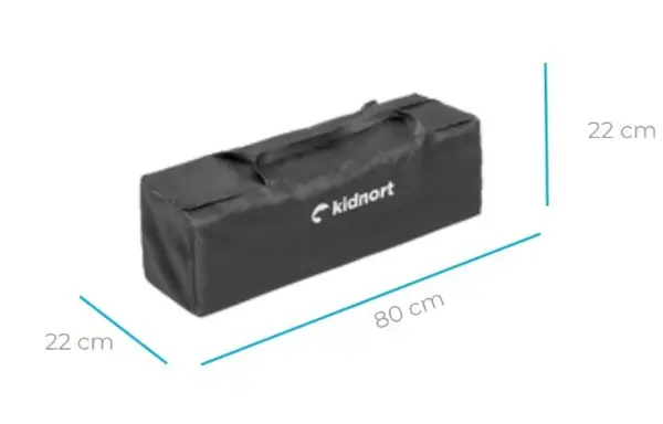 Patut de calatorie pentru copii, Kidnort Ihalig Dark Gray cu geanta de transport, salteluta, usa cu fermoar si roti cu posibilitatea de blocare, dimensiune desfacut 128 x 68 x 78.5 cm