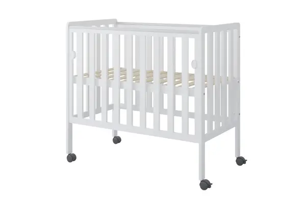 Patut din lemn Nichiduta Bambi Alb 100x50 cm cu laterala culisanta,roti cu blocare,margine din silicon pentru protectie dintisori,design modern,margini rotunjite,3 nivele de reglare somiera,vopsele si materiale sigure