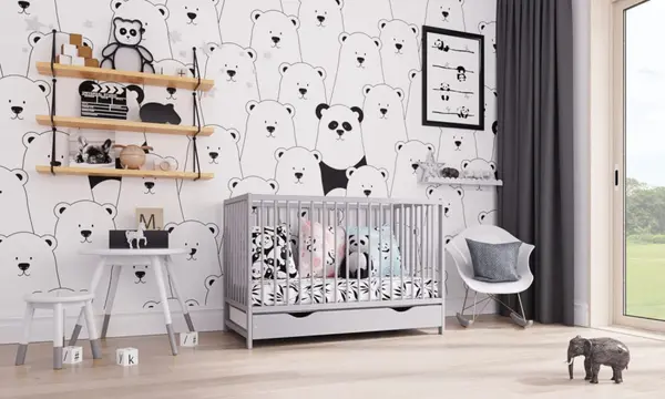 Patut din lemn pentru copii, Nichiduta Dominic Gri, design modern cu somiera reglabila pe 3 inaltimi distincte, dimensiunea exterioara 125 x 65 cm