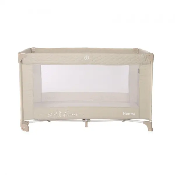 Patut Lorelli Noemi Fog Beige Star pliabil, cu 1 nivel, laterala cu fermoar, roti cu sistem de blocare, salteluta si geanta de transport incluse
