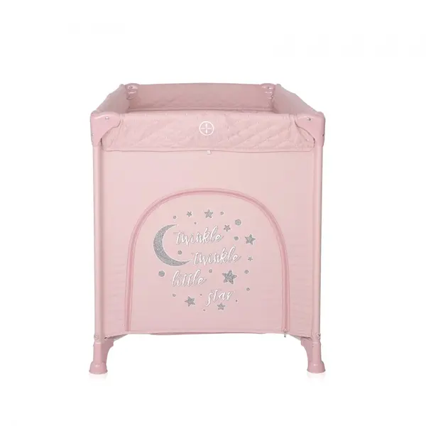 Patut Lorelli Noemi Mellow Rose Star pliabil, cu 1 nivel, laterala cu fermoar, roti cu sistem de blocare, salteluta si geanta de transport incluse