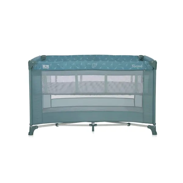 Patut Lorelli Torino Arctic Floral pliabil, cu 2 nivele, usita cu fermoar, eori cu sistem de blocare, salteluta si geanta de transport incluse
