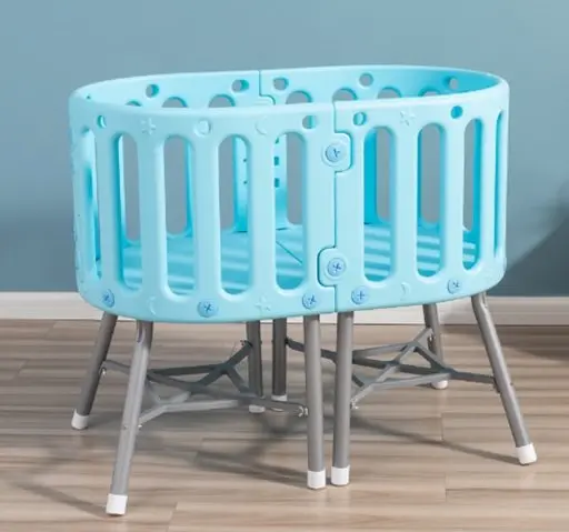 Patut multifunctional pentru copii, 3 in 1 Little Mom Blue, cu 3 configuratii distincte, cadru din otel, cu picioruse de balansare, Roti aditionale, Plasa de tantari si Salteluta galbena inclusa, dimensiune 92x55x79 cm