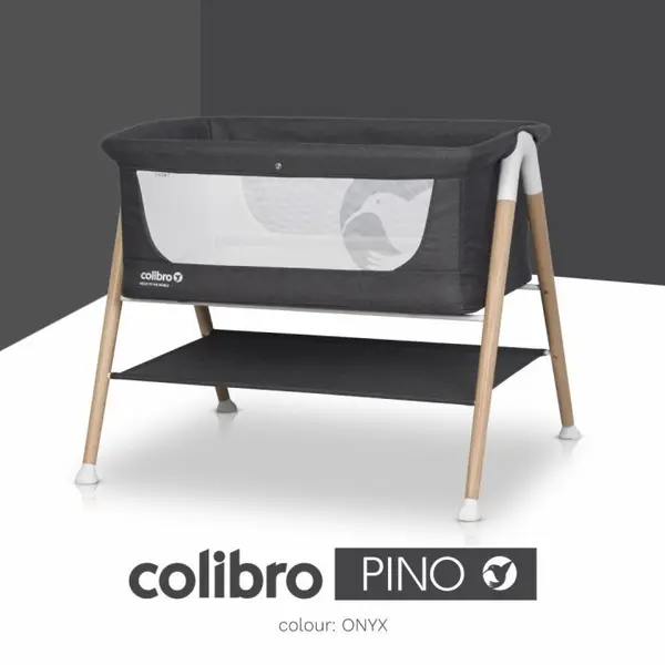 Patut nou nascut Colibro Pino Onyx, 90x53 cm, cu saltea si protectie contra insectelor, picioare de lemn