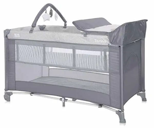 Pătuț pentru bebeluși pe 2 niveluri Lorelli - Torino Plus, Grey striped elements