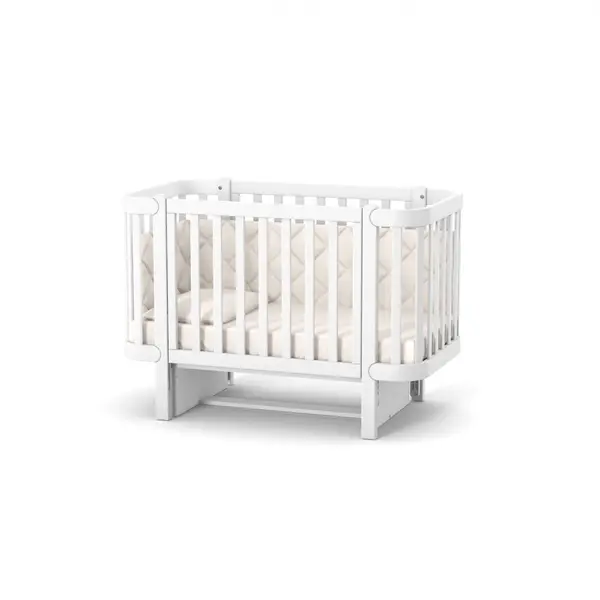 Patut pentru copii 120x60 cm din lemn masiv de fag 0-4 ani LD5 Monaco Alb inaltimea saltelei reglabila in 4 nivele, laterala detasabila