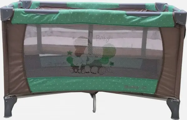 Patut pentru copii Baby Care PRO FMG Maro Verde 120x60 cm, Pliabil, 2 Niveluri de inaltime, Cu geanta transport inclusa, Plasa insecte