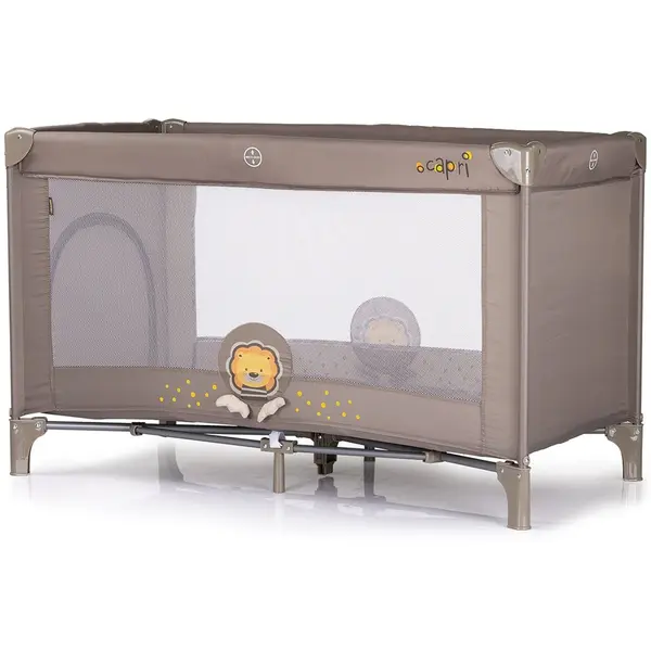 Patut pentru copii Chipolino Capri Lion Beige pliabil, saltea pentru nivelul inferior, intrarea laterala, buzunare laterale, geanta transport, standardul EN716-1 , greutate suportata 15 kg
