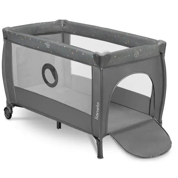 Patut pentru copii Lionelo Stefi Plus GriMulticolor Pliabil, Cu doua nivele, Intrare laterala cu fermoar, 2 roti, 120 x 60 cm, Conform cu standardul european de securitate EN 716