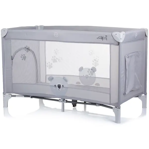 Patut pliabil Chipolino Capri Koala Grey, intrare laterala cu fermoar, buzunare depozitare, geanta transport inclusa