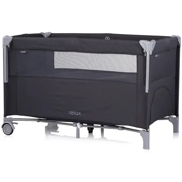 Patut pliabil Chipolino Relax Anthracite Linen cu laterala culisanta, intrare laterala cu fermoar, geanta pentru transport, greutate admisa 15 kg