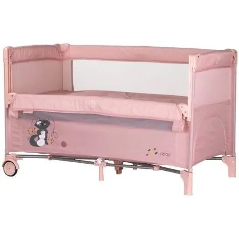 Patut pliabil Chipolino Relax pink marshmallow cu laterala culisanta