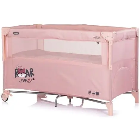 Patut pliabil Chipolino Relax Tiger powder pink cu laterala culisanta