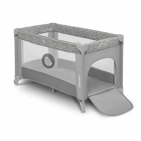 Patut pliabil Lionelo Stefi Grey cu un nivel, intrare laterala cu fermoar, roti, conform cu standardul european de securitate EN 716