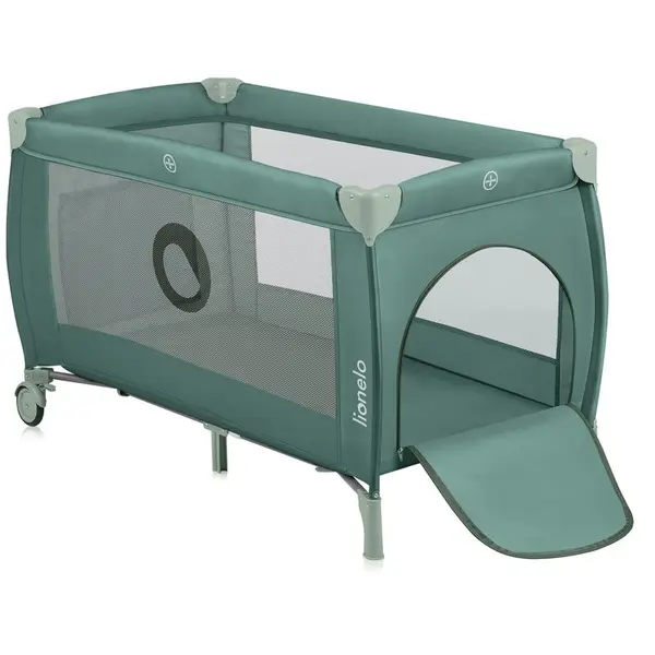 Patut pliabil, Lionelo, Stefi Plus, Cu doua nivele, Cu intrare laterala cu fermoar, 2 roti, 120 x 60 cm, Conform cu standardul european de securitate EN 716, Verde Olive