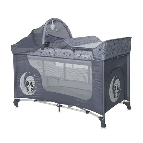 Patut Pliabil Lorelli Moonlight Plus Cool Grey Pandas, 2 Nivele, greutate maxima suportata15 Kg (Gri)