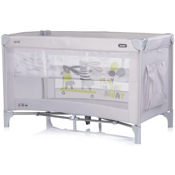 Patut pliabil pentru copii Chipolino Ariel Platinum 120x60 cm, doua nivele, intrare laterala cu fermoar, geanta pentru transport