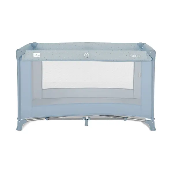 Patut pliabil pentru copii Lorelli Torino Blue cu saltea inclusa si usa laterala cu fermoar