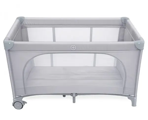 Patut pliabil pentru copii Nichiduta Grey, cu doua nivele, multifunctional 2 in 1, cadru din otel, material poliester 210D, roti cu franare, dimensiune 125 x 65 x 77 cm, geanta de transport inclusa