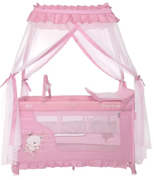 Patut pliabil, stil baldachin, Lorelli Magic Sleep, cu accesorii, Mellow Rose Ballerina Bear