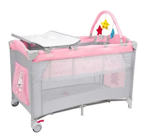 Patut pliant Juju Sleepy Baby JU7970-Hunny-Bunny, 2 nivele (Gri/Roz)