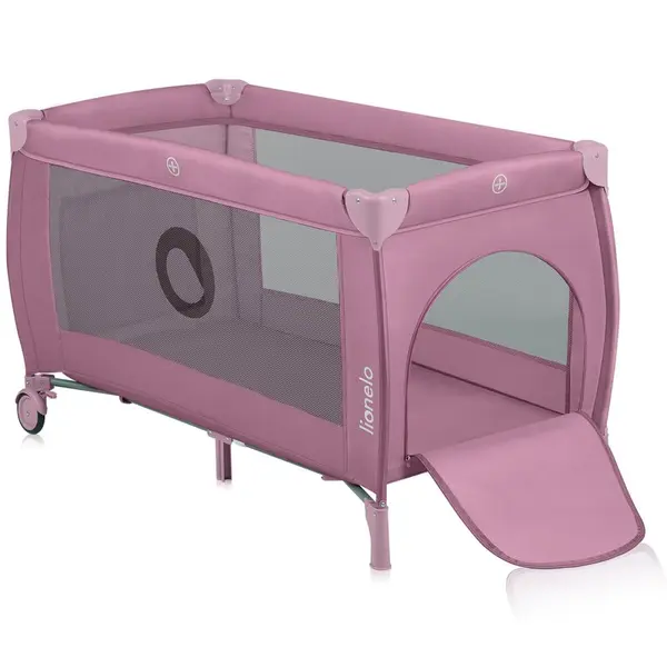 Patut pliant, Lionelo, Stefi Plus, Cu doua nivele, Cu intrare laterala cu fermoar, 2 roti, 120 x 60 cm, Conform cu standardul european de securitate EN 716, Roz