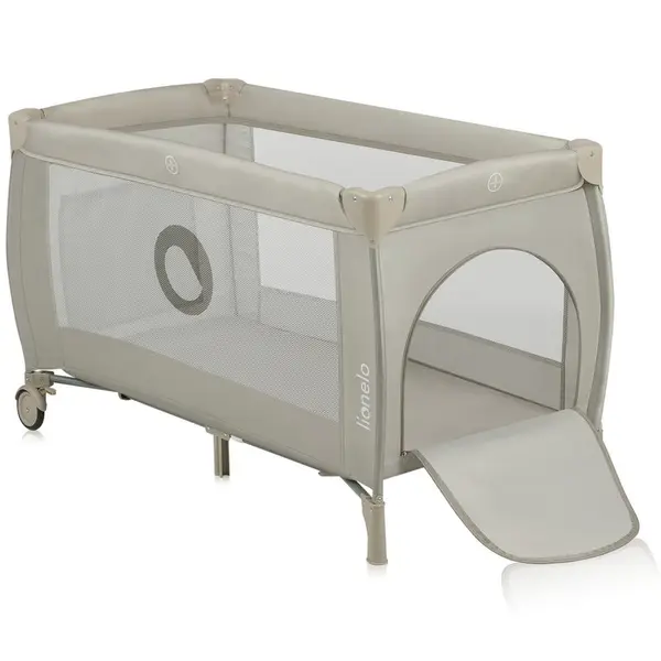 Patut pliant, Lionelo, Stefi Plus, Cu doua nivele, Cu intrare laterala cu fermoar, 2 roti, 120 x 60 cm, Conform cu standardul european de securitate EN 716, Bej