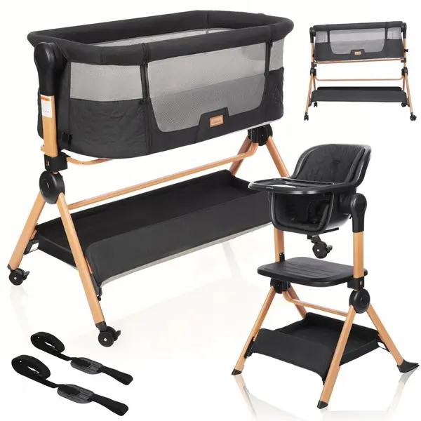 Patut transformabil in scaun de masa, Primabobo, Vera, Multifunctional, 3 trepte de inaltime, Sarcina maxima 9 kg - pat, 15 kg - scaun de masa, Saltea inclusa, Negru