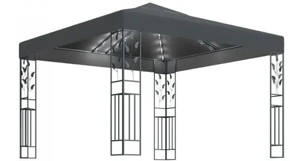 Pavilion cu sir de lumini LED, antracit, 3x3 m