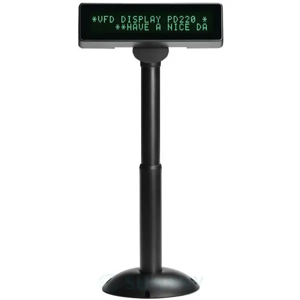 Pavo Display VFD Pavo PD220V-II-D, utilizat in sistemele POS, inaltime caractere 9 mm, interfata RS232, cablu 1m cu 6 pini viteza 38400 BPS