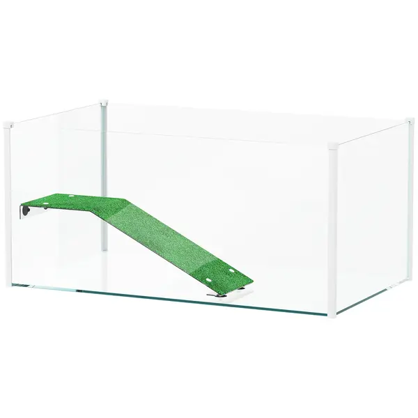 PawHut Acvariu pentru Țestoase Terariu pentru Țestoase cu Platformă Rampă și Vizibilitate Panoramică 360° 60x35x28 cm Alb | Aosom Romania