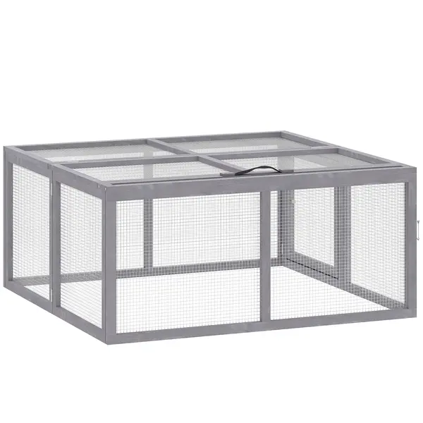 PawHut Adăpost pentru iepuri exterior Țarc pliabil din lemn Acoperiș rabatabil și mâner pentru găini și rațe 110x105x50cm Gri | Aosom Romania