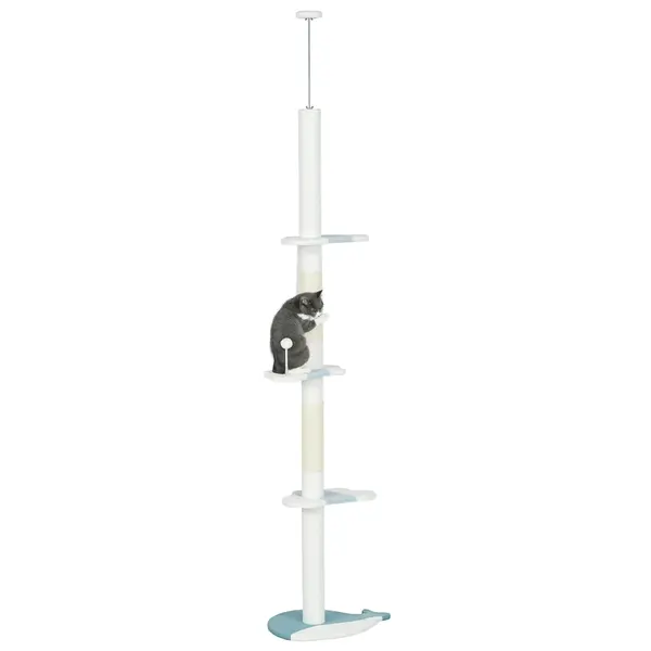 PawHut Arbore de Zgâriat pentru Pisici, 55x38x225-255 cm, Alb | Aosom Romania
